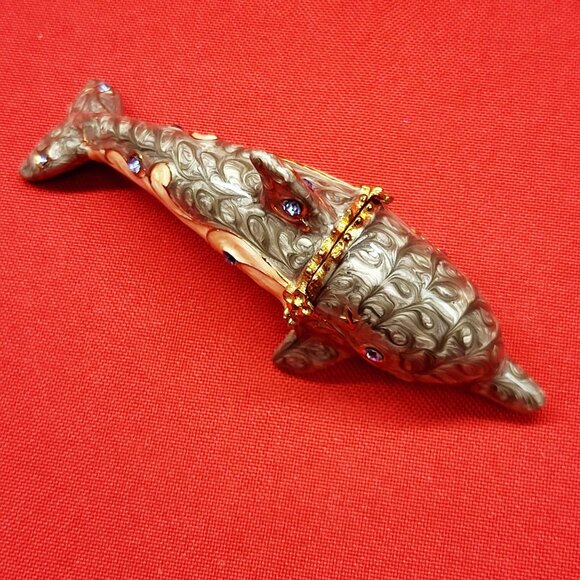 Metal Enamel Dolphin Trinket Box Hinged Rhinestone Accents - Picture 5 of 15